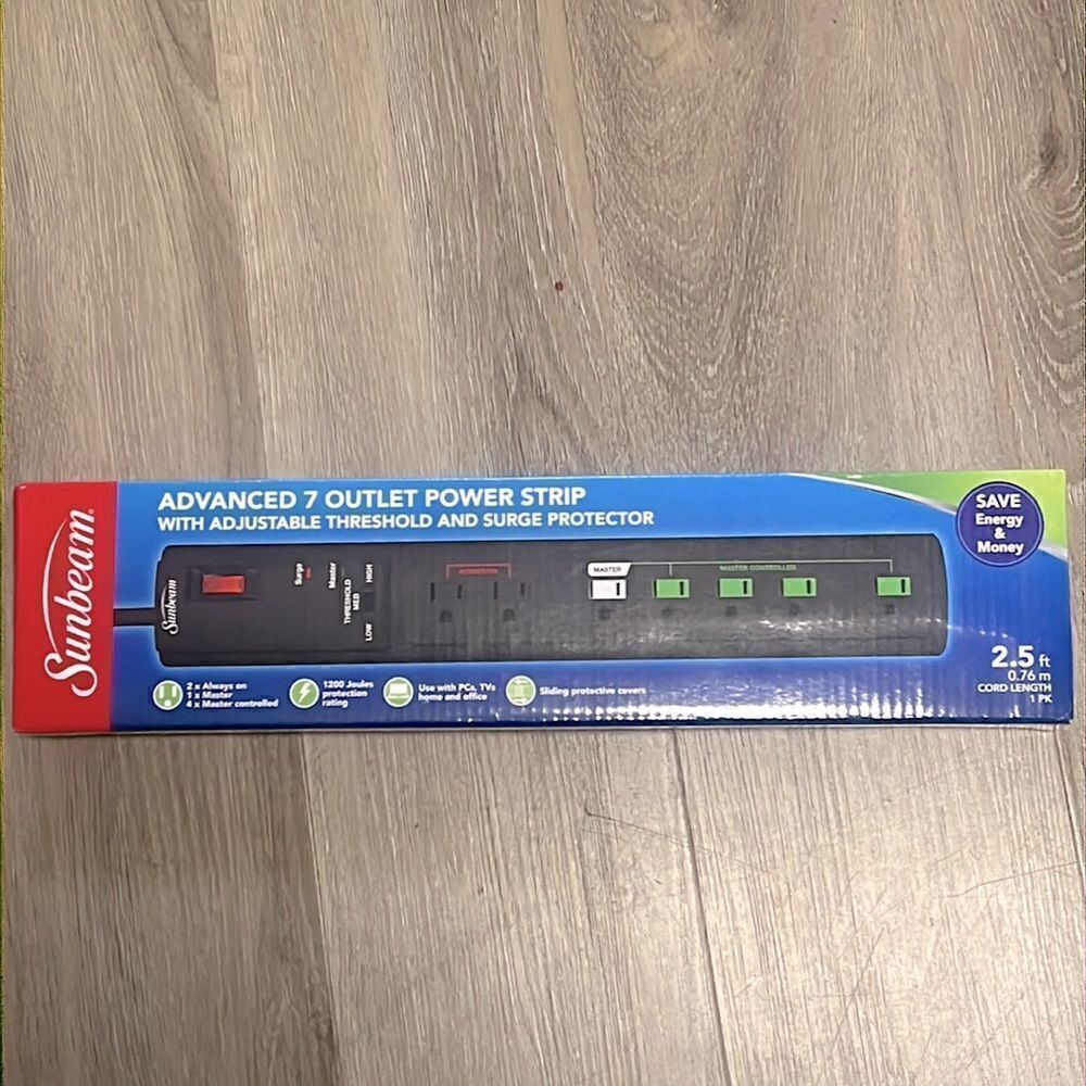 NWOT SUNBEAM Advanced 7 Outlet Power Strip w/Surge Protector